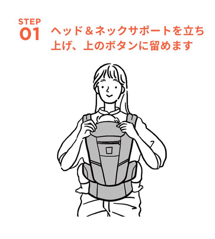 ヘッド&ネックサポートを立ち上げ、上のボタンに留めます