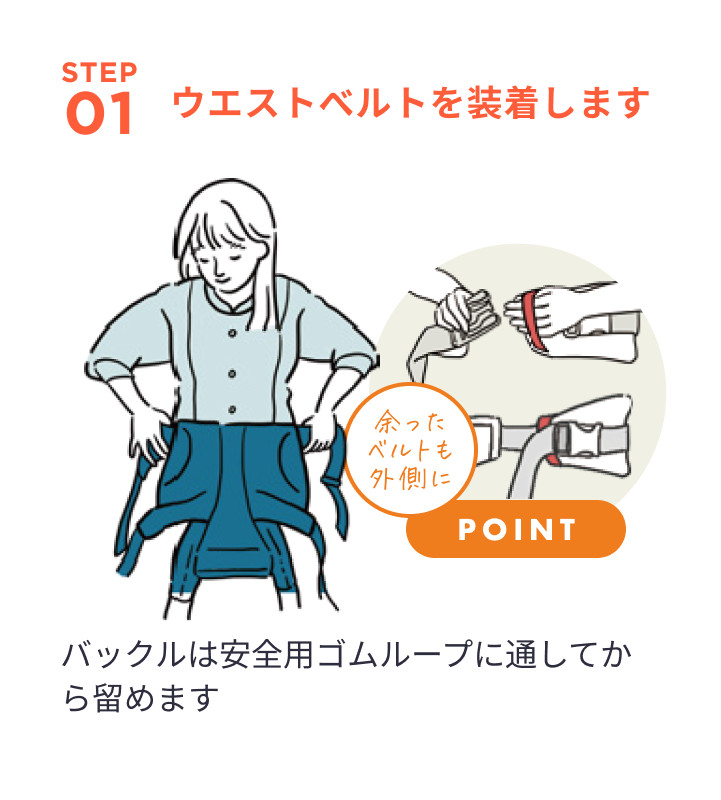 ウエストべルトを装着します