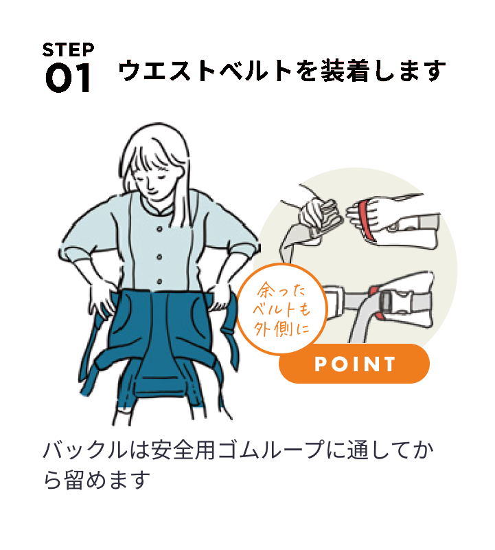 ウエストべルトを装着します